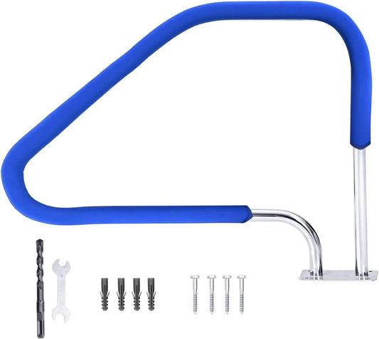 Pool Handrail 49.5"x 34" Swimming Pool Rail 304 Stainless Steel 350LBS Load Capacity Rustproof Pool Handrail with Blue Grip