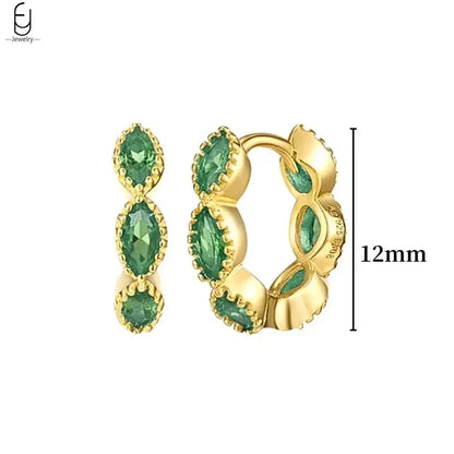 Pendientes de aro con forma de corazón y circonita verde en plata de ley 925 para mujer, delicados pendientes de botón, joyería de lujo, regalos.