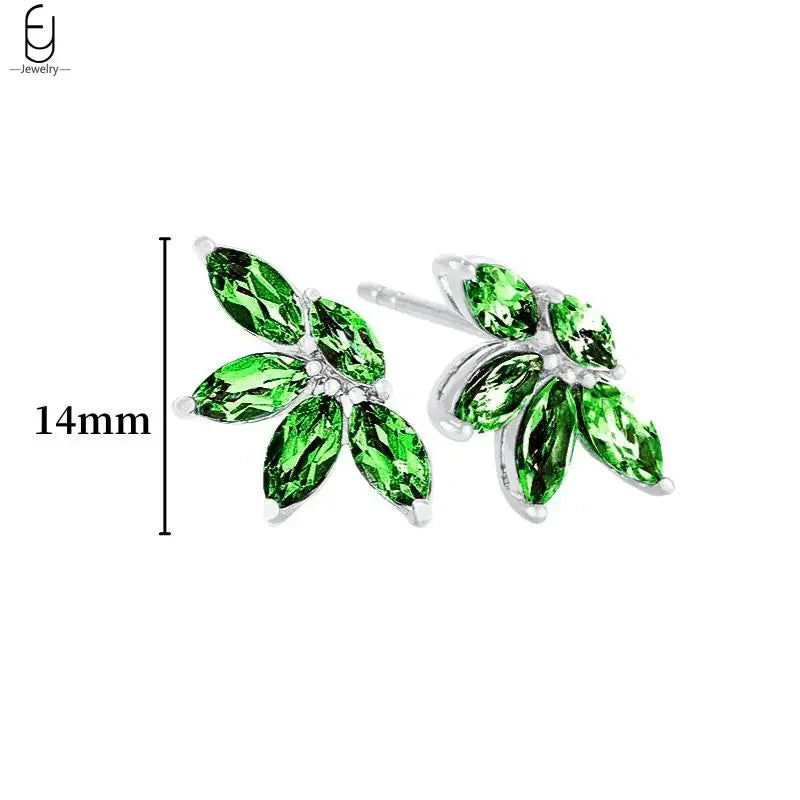 Pendientes de aro con forma de corazón y circonita verde en plata de ley 925 para mujer, delicados pendientes de botón, joyería de lujo, regalos.