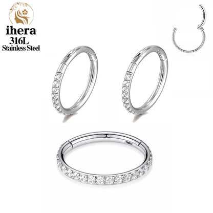 50 piezas de acero inoxidable con circonita cúbica y segmento articulado para tabique nasal, aros redondos para piercing de oreja, trago, hélix, joyería