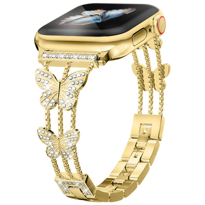 Correa de mariposa para Apple Watch de 49 mm, 41 mm, 45 mm, 40 mm, 44 mm, 38 mm y 42 mm, con diamantes brillantes para Apple Watch Series 9, 8, 7, SE, 6 y 5.