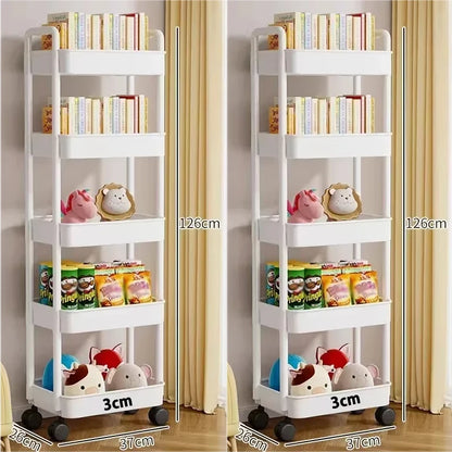 Bookshelf Storage Trolley Mobile Kitchen Organizer Cart With Wheels Multi-Layer Bathroom Shelves Household Snacks Storage Rack