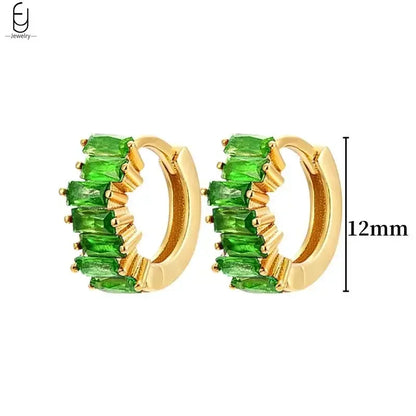 Pendientes de aro con forma de corazón y circonita verde en plata de ley 925 para mujer, delicados pendientes de botón, joyería de lujo, regalos.