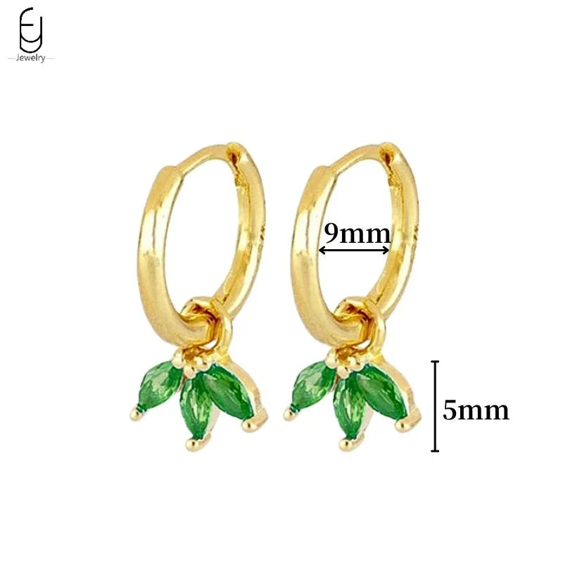 Pendientes de aro con forma de corazón y circonita verde en plata de ley 925 para mujer, delicados pendientes de botón, joyería de lujo, regalos.
