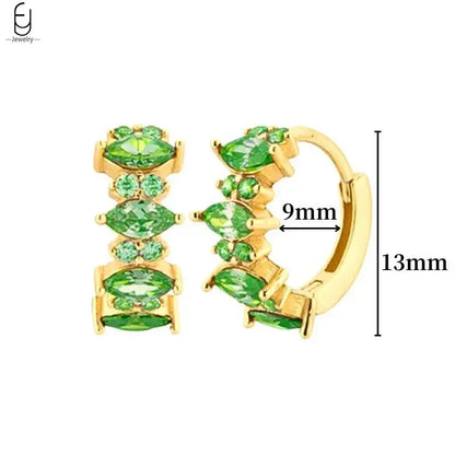 Pendientes de aro con forma de corazón y circonita verde en plata de ley 925 para mujer, delicados pendientes de botón, joyería de lujo, regalos.