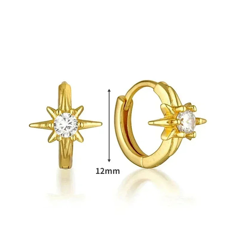 Pendientes de aro de plata de ley 925 con forma de aguja y cristales de circonita, con gotas de agua, dorados, joyería de lujo premium para fiestas.