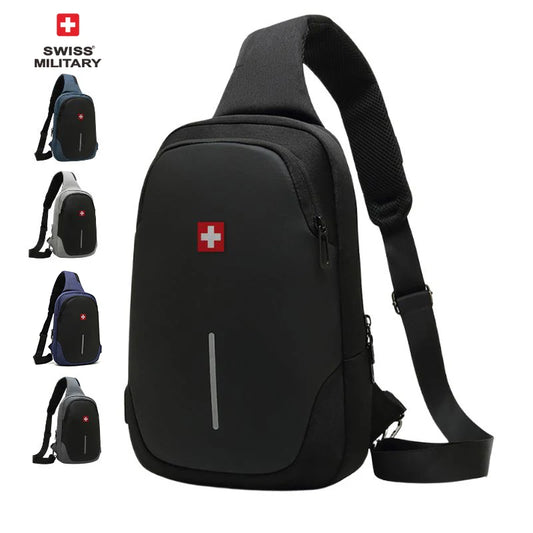 Bolso de pecho informal SWISS para hombre, nuevo, deportivo, impermeable, bandolera antirrobo, moderno, de color sólido, con USB