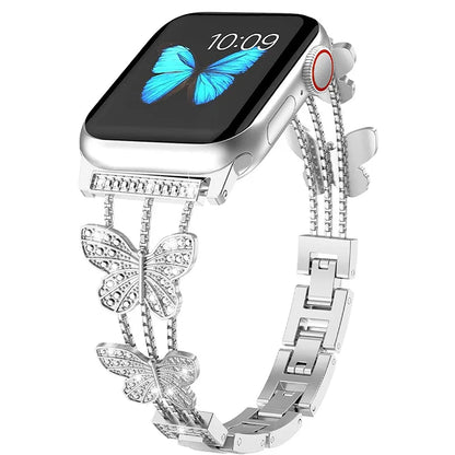 Correa de mariposa para Apple Watch de 49 mm, 41 mm, 45 mm, 40 mm, 44 mm, 38 mm y 42 mm, con diamantes brillantes para Apple Watch Series 9, 8, 7, SE, 6 y 5.