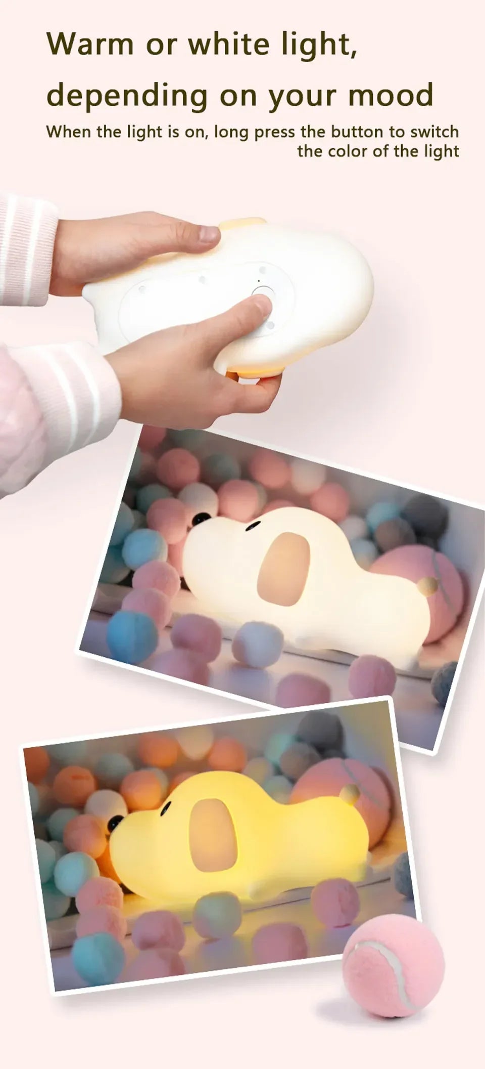 Cute Animal-shape Silicone Night Light Rechargeable Bedside Patting Nightlights For Child Holiday Gift Bedroom Decor Lighting