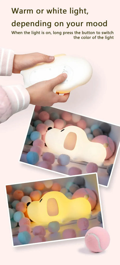 Cute Animal-shape Silicone Night Light Rechargeable Bedside Patting Nightlights For Child Holiday Gift Bedroom Decor Lighting