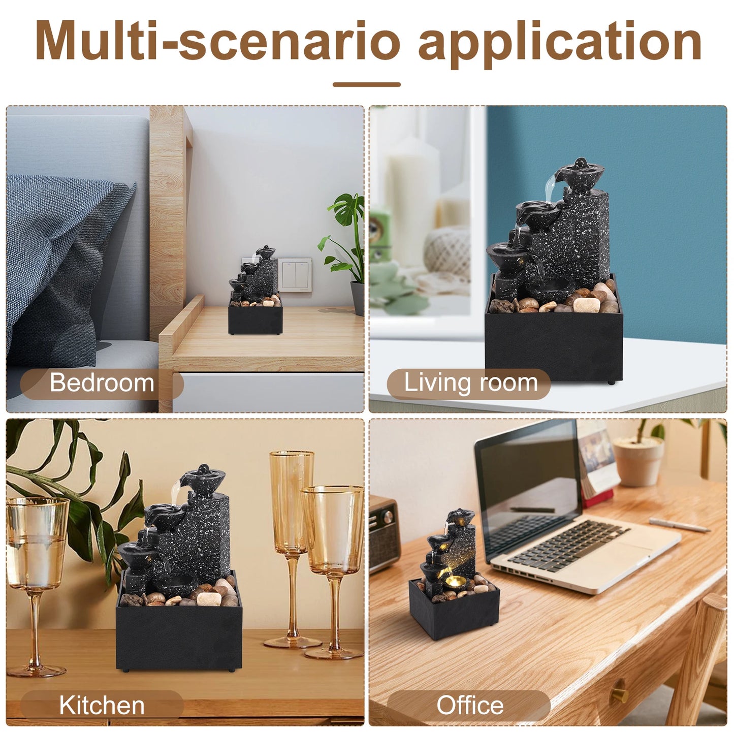 Decoración de cascada de mesa, fuente de agua, adornos de escritorio, Feng Shui, cascada de agua que fluye, decoración de paisaje de mesa