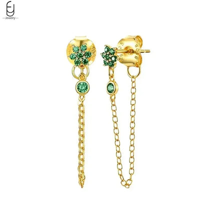 Pendientes de aro con forma de corazón y circonita verde en plata de ley 925 para mujer, delicados pendientes de botón, joyería de lujo, regalos.