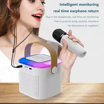 High Power Karaoke Bluetooth Speaker Portable 360 Stereo Surround Waterproof Wireless Subwoofer with Dual Microphone Boombox