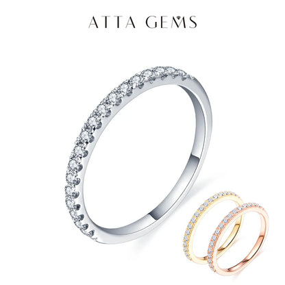 Anillo de moissanita redonda de excelente corte ATTAGEMS en plata de ley 925 y oro blanco para niñas, joyería de cóctel.