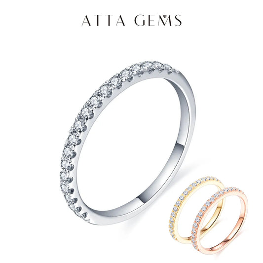 Anillo de moissanita redonda de excelente corte ATTAGEMS en plata de ley 925 y oro blanco para niñas, joyería de cóctel.