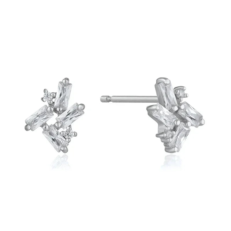 Pendientes de aro de plata de ley 925 con forma de aguja y cristales de circonita, con gotas de agua, dorados, joyería de lujo premium para fiestas.