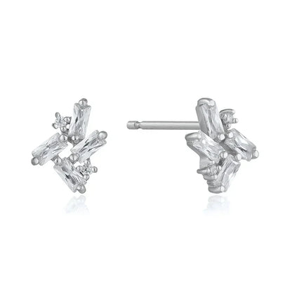Pendientes de aro de plata de ley 925 con forma de aguja y cristales de circonita, con gotas de agua, dorados, joyería de lujo premium para fiestas.
