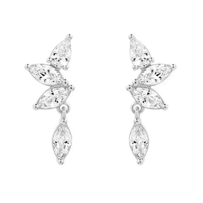 Pendientes de aro de plata de ley 925 con forma de aguja y cristales de circonita, con gotas de agua, dorados, joyería de lujo premium para fiestas.