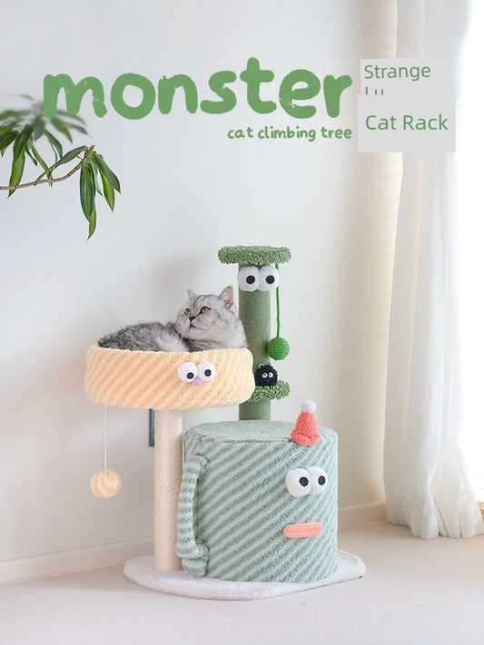 Marco de escalada para gatos monstruo pequeño, nido para gatos, árbol para gatos, estante integrado para gatos pequeños, poste rascador, tablero rascador para gatos, suministros para gatos, no cubre un área