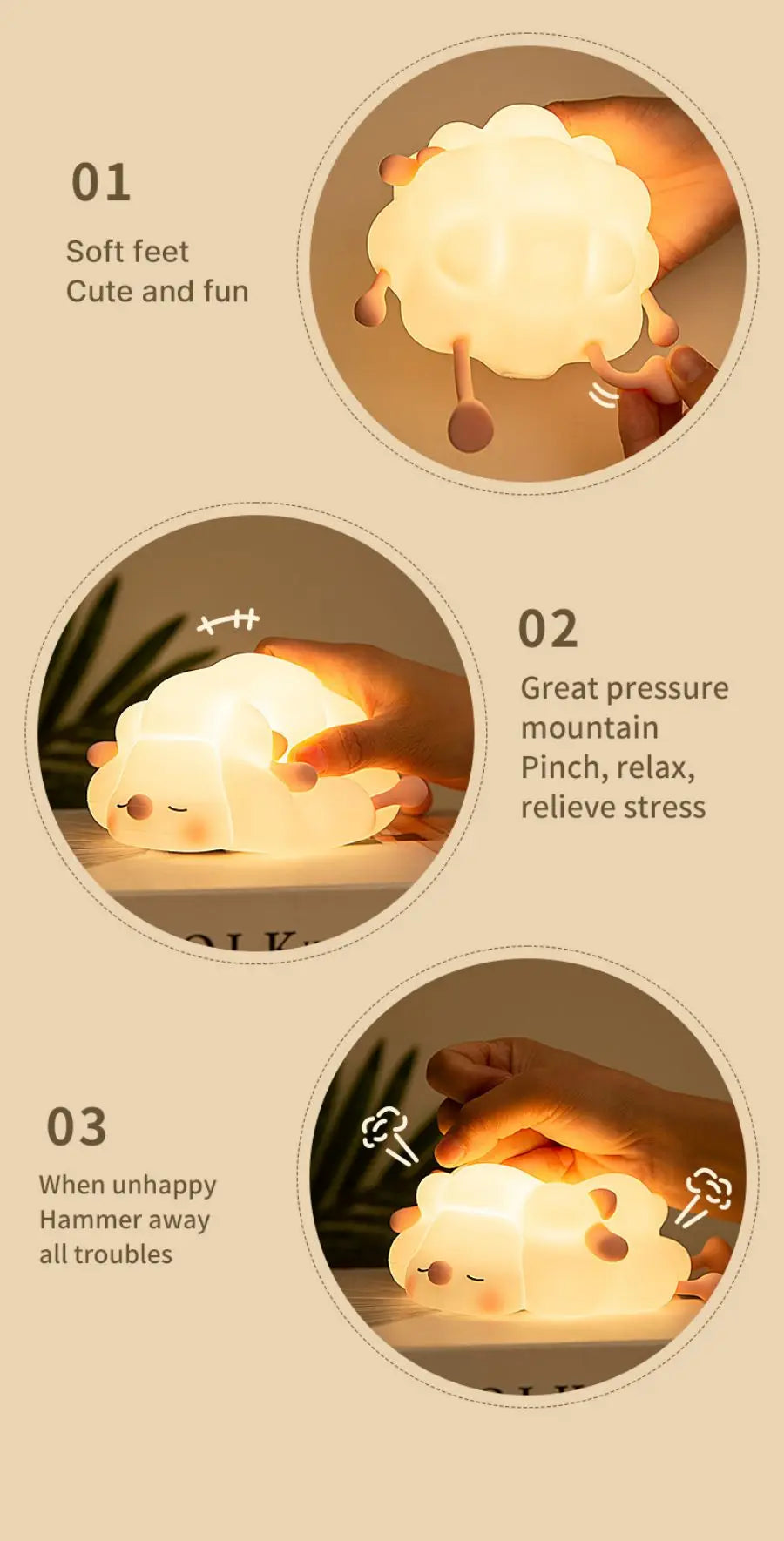 Cute Animal-shape Silicone Night Light Rechargeable Bedside Patting Nightlights For Child Holiday Gift Bedroom Decor Lighting