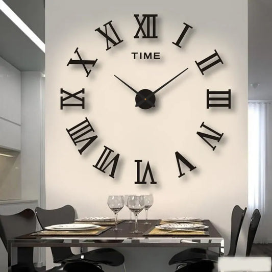 Reloj de pared digital acrílico 3D con diseño de números romanos y espejo, moderno, redondo y grande, autoadhesivo.