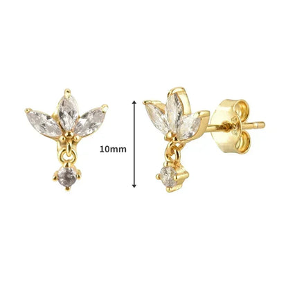 Pendientes de aro de plata de ley 925 con forma de aguja y cristales de circonita, con gotas de agua, dorados, joyería de lujo premium para fiestas.