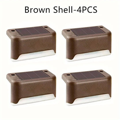 Paquete de 4 lámparas LED solares para escaleras, impermeables, para pasillos, patios, barandillas, luces nocturnas para exteriores, jardines, bordes y terrazas.