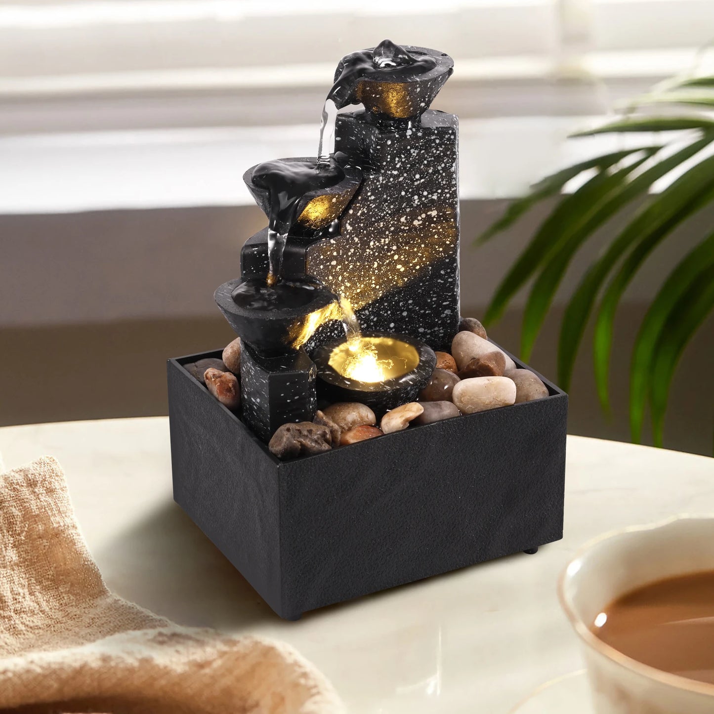 Decoración de cascada de mesa, fuente de agua, adornos de escritorio, Feng Shui, cascada de agua que fluye, decoración de paisaje de mesa