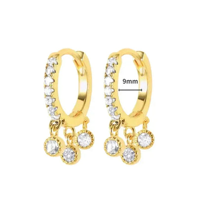 Pendientes de aro de plata de ley 925 con forma de aguja y cristales de circonita, con gotas de agua, dorados, joyería de lujo premium para fiestas.