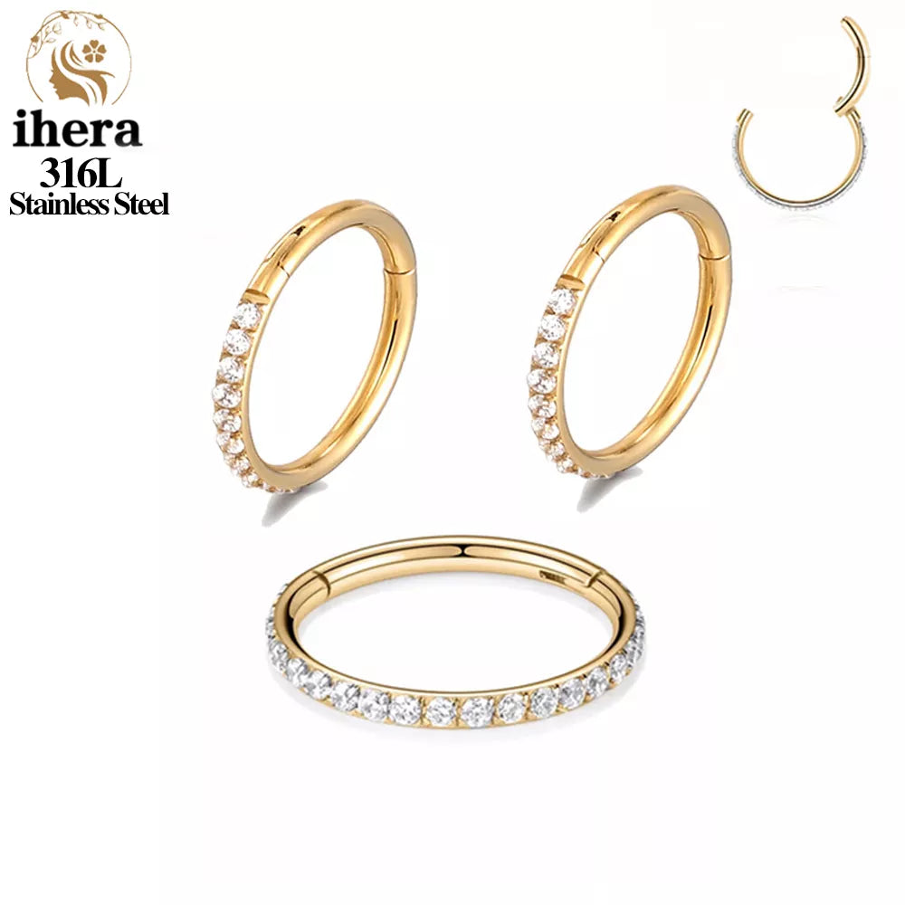 50 piezas de acero inoxidable con circonita cúbica y segmento articulado para tabique nasal, aros redondos para piercing de oreja, trago, hélix, joyería