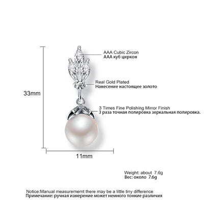 Pendientes colgantes de perla de circonita AAA de color plateado ZAKOL para mujer, pendientes de novia con circonita de hoja brillante, joyería para fiesta de boda