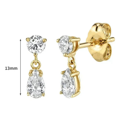 Pendientes de aro de plata de ley 925 con forma de aguja y cristales de circonita, con gotas de agua, dorados, joyería de lujo premium para fiestas.