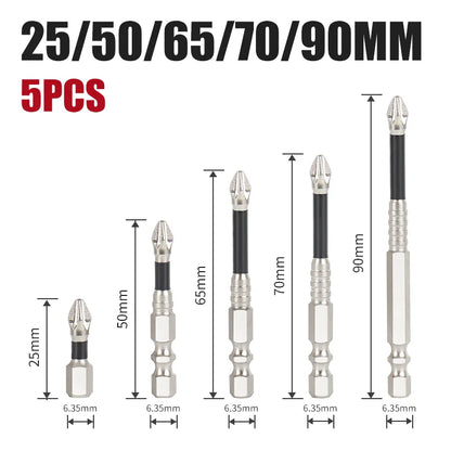 K5 Anti-Slip and Shock-Proof Bits Screwdriver Bits High Hardness Strong Magnetic 25/50/65/70/90/150mm Ph2 Screwdriver Set
