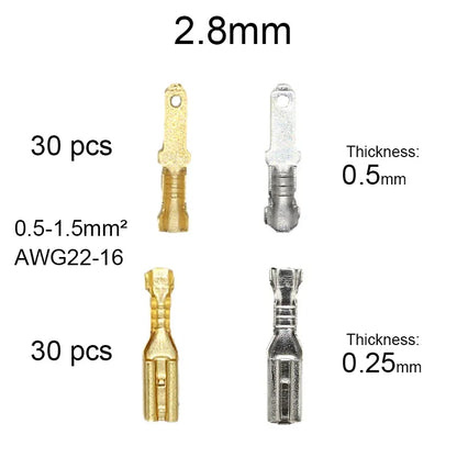 60Pcs Terminal Electrical Connectors 2.8/4.8/6.3mm Butt Splice Lug Terminals for Wire 12awg Crimp Cable Eletrico Car Accessories