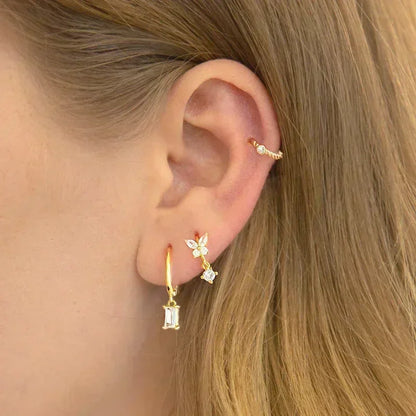 Pendientes de aro de plata de ley 925 con forma de aguja y cristales de circonita, con gotas de agua, dorados, joyería de lujo premium para fiestas.