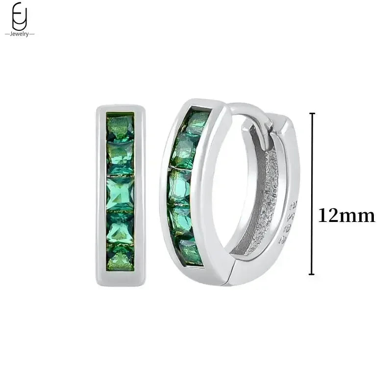 Pendientes de aro con forma de corazón y circonita verde en plata de ley 925 para mujer, delicados pendientes de botón, joyería de lujo, regalos.