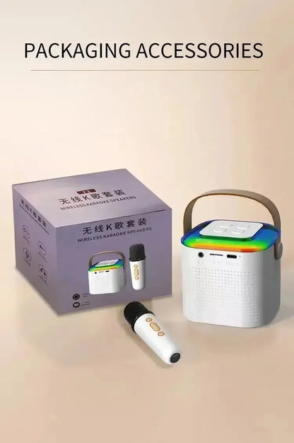 High Power Karaoke Bluetooth Speaker Portable 360 Stereo Surround Waterproof Wireless Subwoofer with Dual Microphone Boombox
