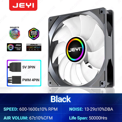JEYI 120mm PC ARGB Cooling Fan AURA SYNC RGB Computer Fans Ultra Silent Heatsink Ventilador with 4PIN PWM and 5V 3PIN ARGB Port