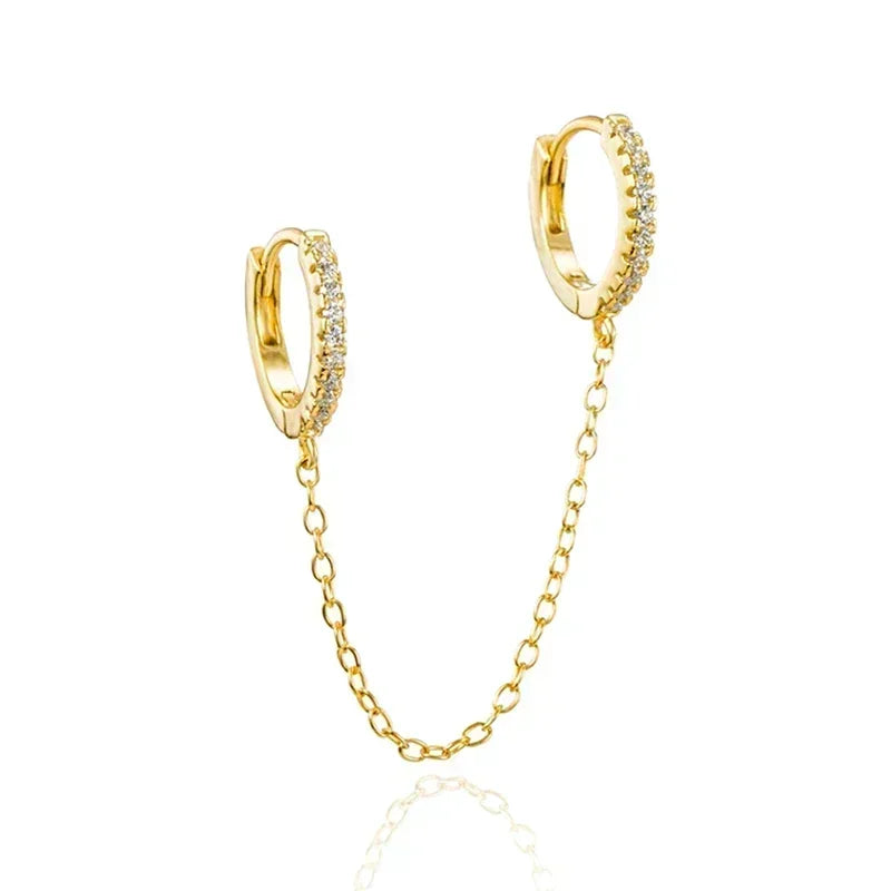 Pendientes de aro de plata de ley 925 con forma de aguja y cristales de circonita, con gotas de agua, dorados, joyería de lujo premium para fiestas.