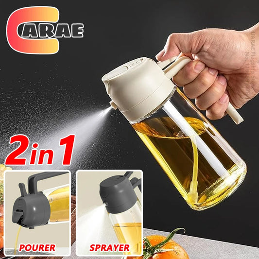 Botella vacía de aceite de 500 ml, 2 en 1, pulverizador y vertedor, recipiente de plástico para aceite de cocina, dispensador de aceite, vaporizador, vinagrera para camping y barbacoa.