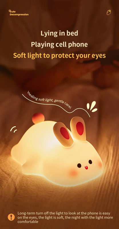 Cute Animal-shape Silicone Night Light Rechargeable Bedside Patting Nightlights For Child Holiday Gift Bedroom Decor Lighting