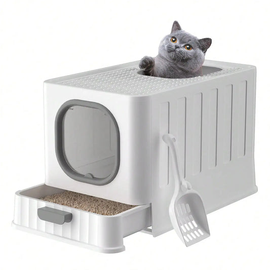 Fully Enclosed Cat Toilet With Lid Cover Hooded Odorless Cat Self Groomer Deodorizer Filter Suitable