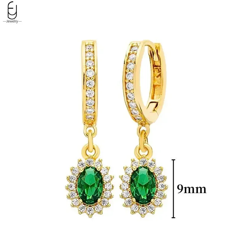 Pendientes de aro con forma de corazón y circonita verde en plata de ley 925 para mujer, delicados pendientes de botón, joyería de lujo, regalos.
