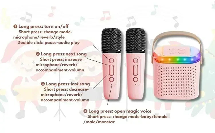 Y1 High Power Karaoke Bluetooth Speaker Portable 360 Stereo Surround Waterproof Wireless Subwoofer with Dual Microphone Boombox