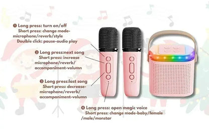 Y1 High Power Karaoke Bluetooth Speaker Portable 360 Stereo Surround Waterproof Wireless Subwoofer with Dual Microphone Boombox