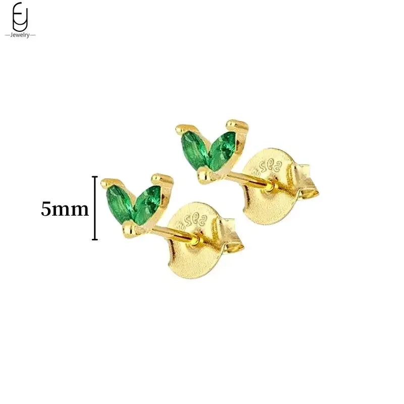 Pendientes de aro con forma de corazón y circonita verde en plata de ley 925 para mujer, delicados pendientes de botón, joyería de lujo, regalos.