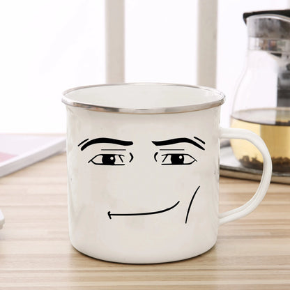 Creative Game Inspired Woman Face Enamel Mug Funny Man Enamel Coffee Mugs Cute Gamer Birthday Gift Back to School Decorate Cup