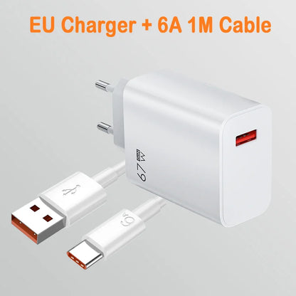 67W EU US UK Plug USB Wall Phone Charger USB Type C Cable For iPhone Samsung Xiaomi Redmi Note Turbo Fast Charger Power Adapter