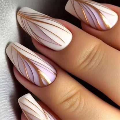 Juego de 24 uñas postizas con diseño de cabeza cuadrada en forma de ataúd, color rosa mate, estilo francés, de leopardo, acrílicas artificiales blancas.