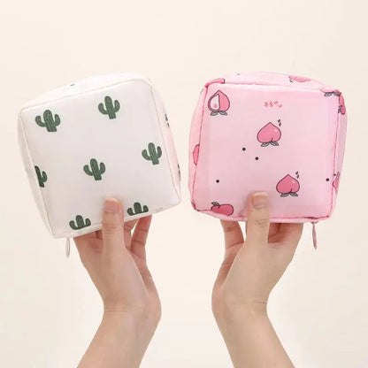Bolsa de almacenamiento para compresas y tampones para mujer, organizador portátil impermeable con estampado de dibujos animados